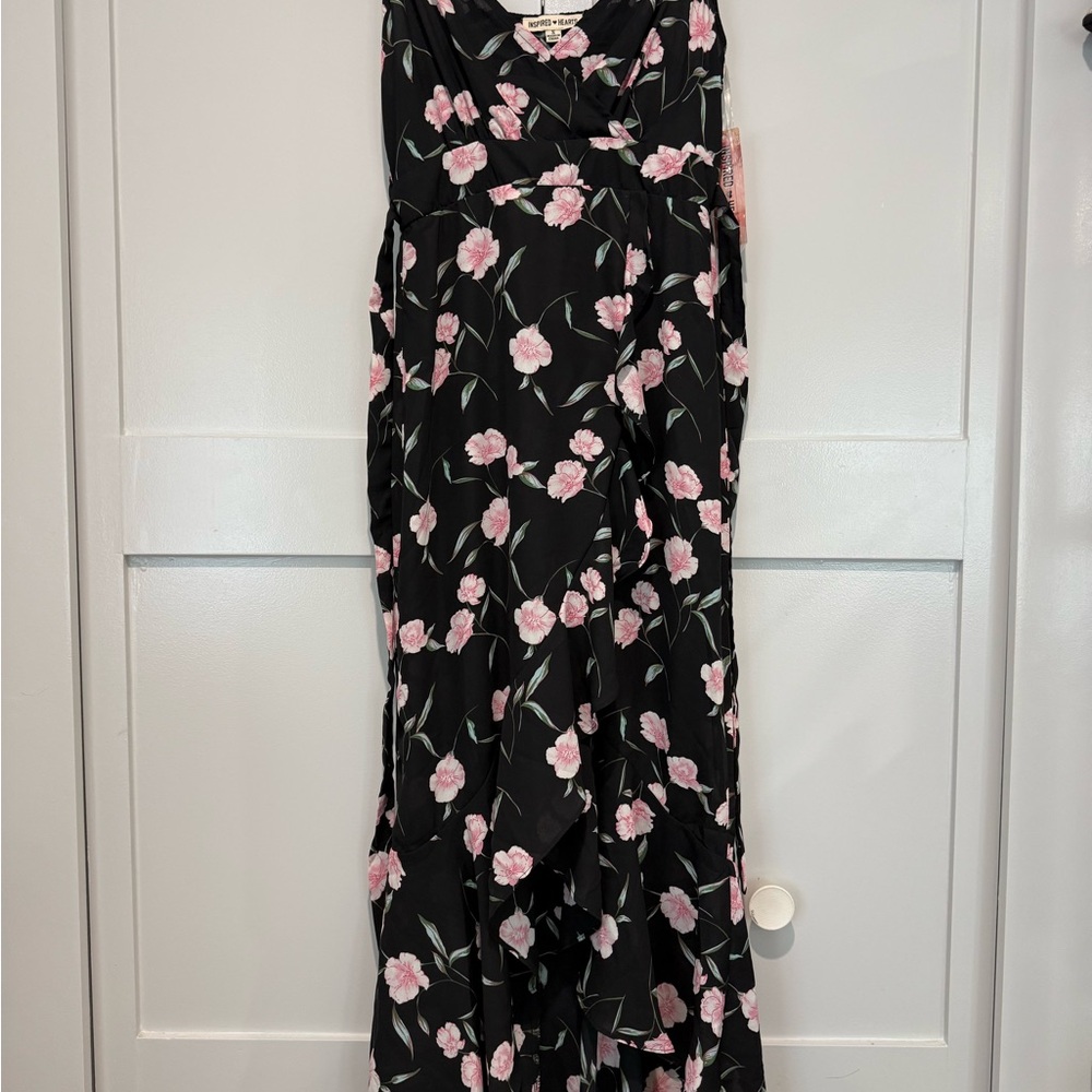 Floral Black and Pink Maxi Dress